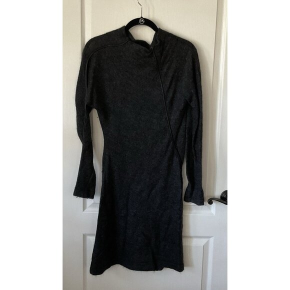 Helmut Lang Women's Dress Extra Small Gray Wool Mohair Ruched Knit Leather - Picture 2 of 9